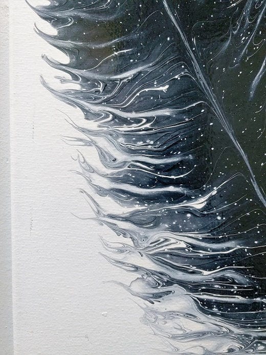 Black Feather-Acrylic painting- Fluid Abstract Art-Paint Kiss-11x14 Signed Original
