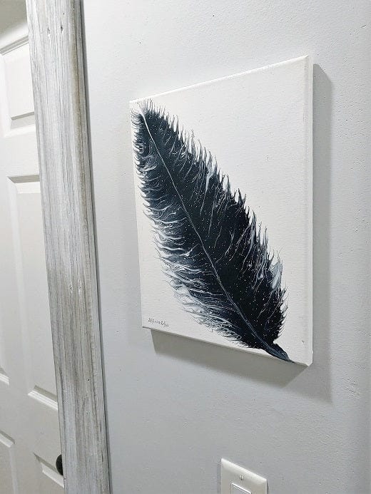 Black Feather-Acrylic painting- Fluid Abstract Art-Paint Kiss-11x14 Signed Original