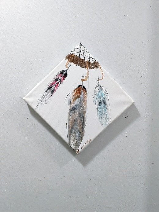 Dreamcatcher Three Feather-Acrylic Painting-Fluid Abstract Art-Chain Pull-8x8 Signed Original