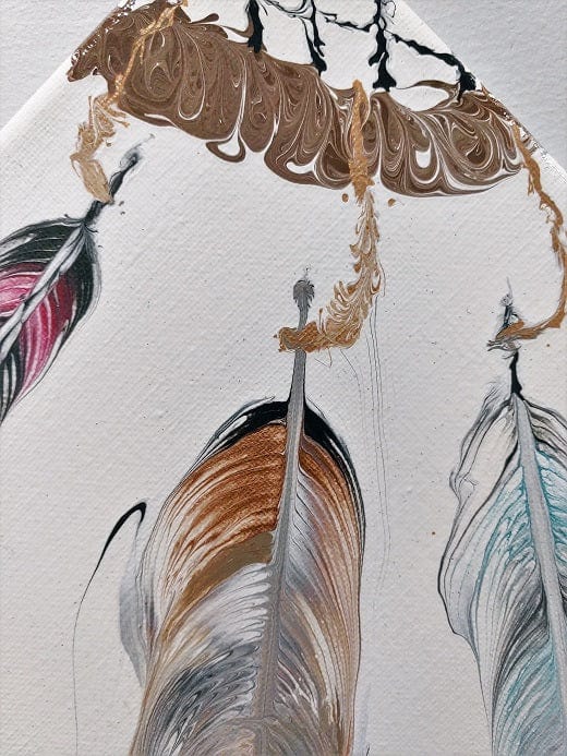 Dreamcatcher Three Feather-Acrylic Painting-Fluid Abstract Art-Chain Pull-8x8 Signed Original
