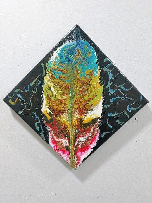 Phoenix Feather-Acrylic Painting-Fluid Abstract Art-Paint Kiss-8x8 Signed Original