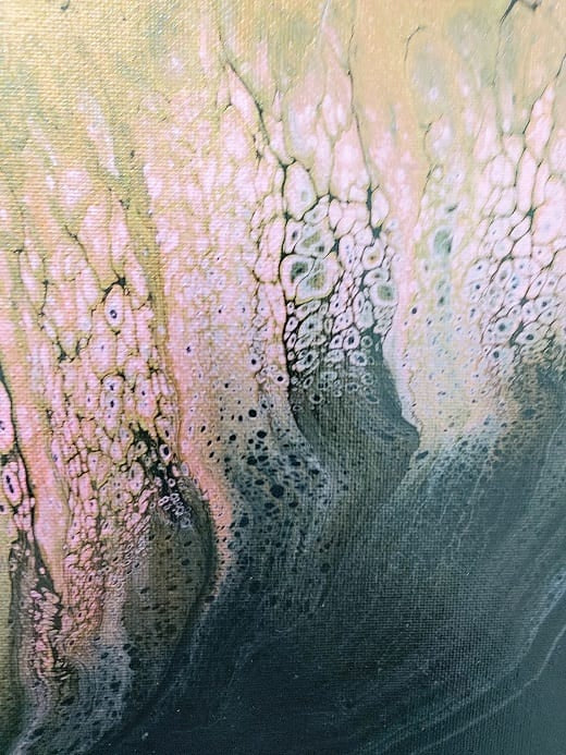 Crimson Worm-Acrylic Painting-Fluid Abstract Art-Dark Series-Metallic Swipe-12x16 Signed Original