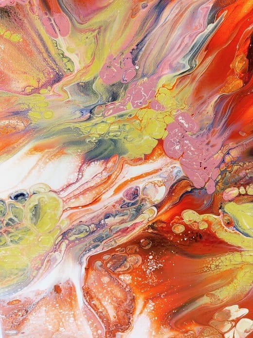 Red Splash-Acrylic Painting-Dutch Pour-Fluid Abstract Art-Signed Original-14x14 Stretched Canvas