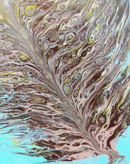 Brown Cellular Feather-Acrylic painting-Fluid Abstract Art-Paint Kiss-11x14 Signed Original