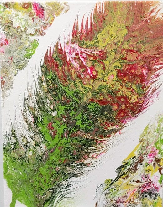 Feather Greenie-Acrylic Painting-Fluid Abstract Art-DutchPour-11x14 Signed Original