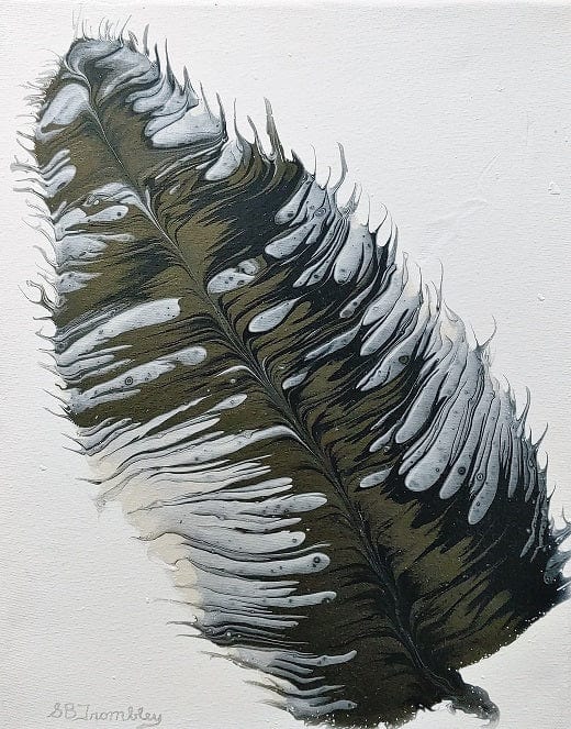 Black Flash Metallic Feather-Acrylic Painting-Fluid Abstract Art-Paint Kiss-11x14 Signed Original