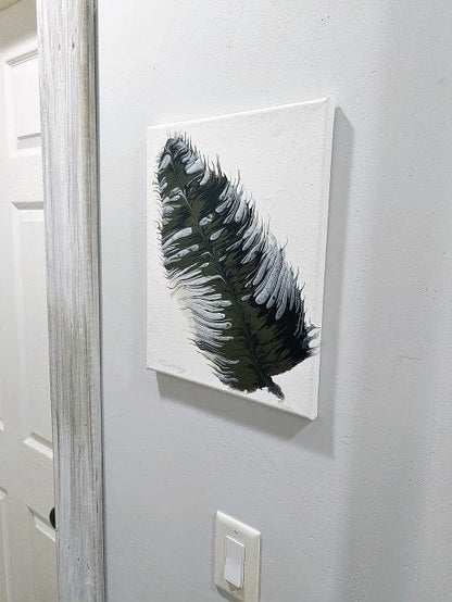 Black Flash Metallic Feather-Acrylic Painting-Fluid Abstract Art-Paint Kiss-11x14 Signed Original