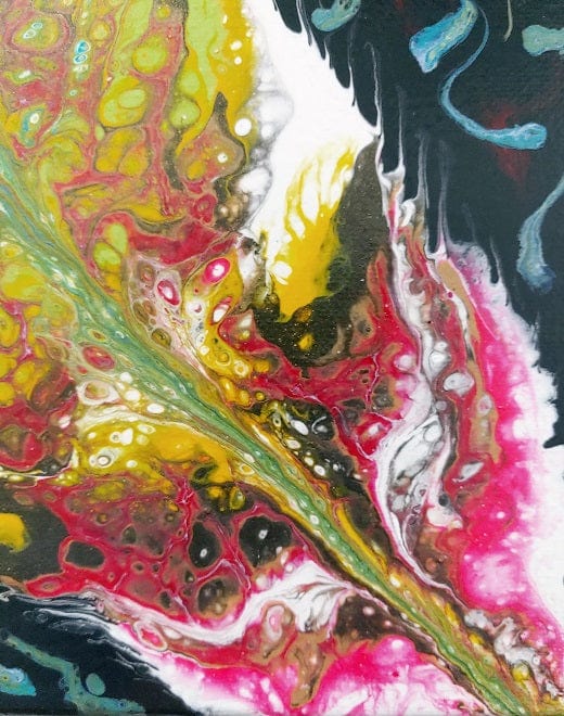 Phoenix Feather-Acrylic Painting-Fluid Abstract Art-Paint Kiss-8x8 Signed Original