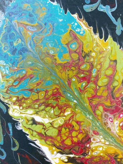 Phoenix Feather-Acrylic Painting-Fluid Abstract Art-Paint Kiss-8x8 Signed Original