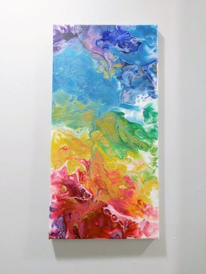 Color Dance-Acrylic Painting-Fluid Abstract Art-DutchPour-10x20 Signed Original
