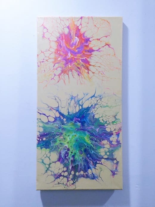 Color Burst-Acrylic Painting-Fluid Abstract Art-DutchPour-10x20 Signed Original