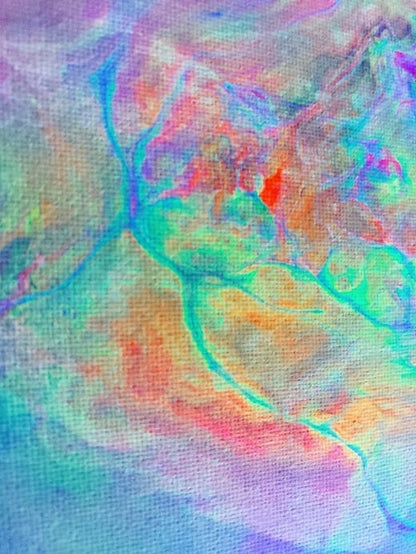 Neon Nebula-Acrylic Painting-Fluid Abstract Art-Black Light-8x8 Signed Original