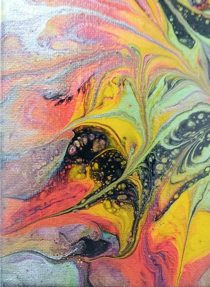 Pterodactyl-Acrylic Painting-Fluid Abstract Art-Color Burst-DutchPour-8x8 Signed Original