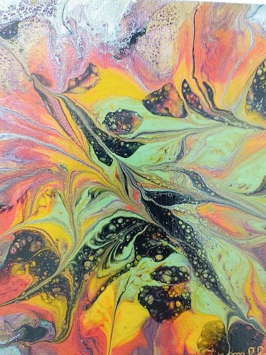 Pterodactyl-Acrylic Painting-Fluid Abstract Art-Color Burst-DutchPour-8x8 Signed Original