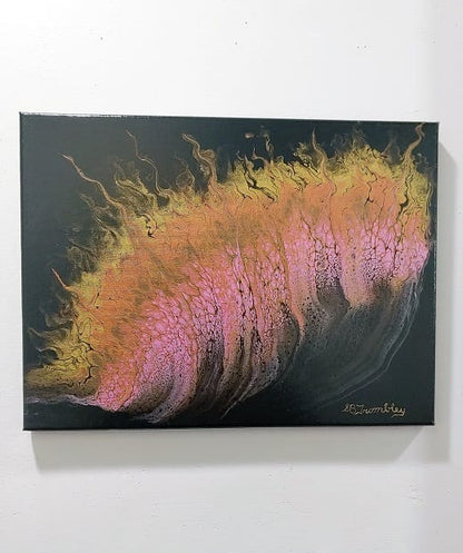 Crimson Worm-Acrylic Painting-Fluid Abstract Art-Dark Series-Metallic Swipe-12x16 Signed Original