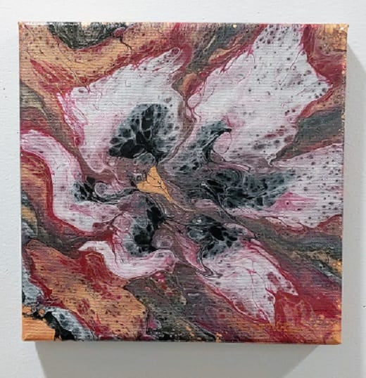 Fire Fly-Acrylic Painting-Fluid Abstract Art-Bottle Pour-Metalic-8x8 Signed Original