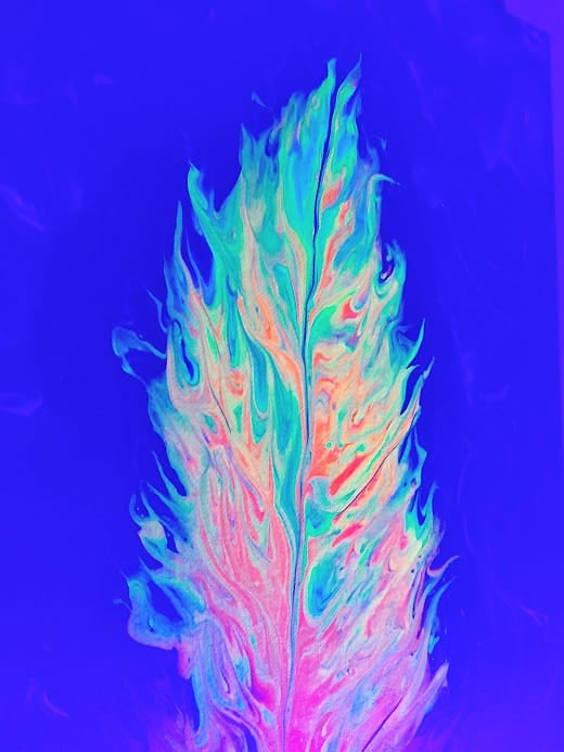 Floricense Feather-Acrylic Painting-Fluid Abstract Art-Paint Kiss-Neon Black Light-10x20 Signed Original