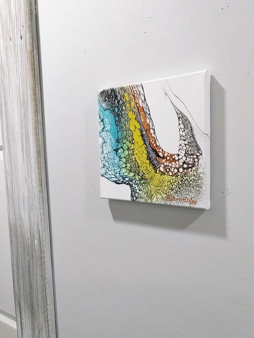 Metal Hook-Acrylic Painting-Fluid Abstract Art-Metallic Swipe-8x8 Signed Original