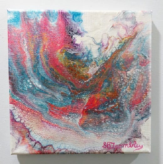 Psychedelic Wave-Acrylic Painting-Fluid Abstract Art-Metallic Swipe-8x8 Signed Original