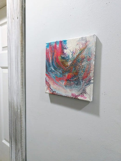 Psychedelic Wave-Acrylic Painting-Fluid Abstract Art-Metallic Swipe-8x8 Signed Original