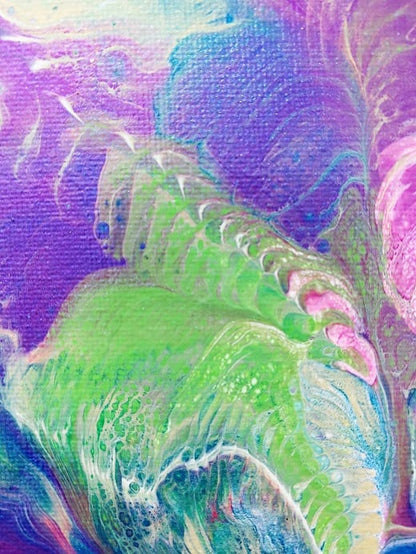Purple Pedal-Acrylic Painting-Fluid Abstract Art-Bottle Pour-8x8 Signed Original
