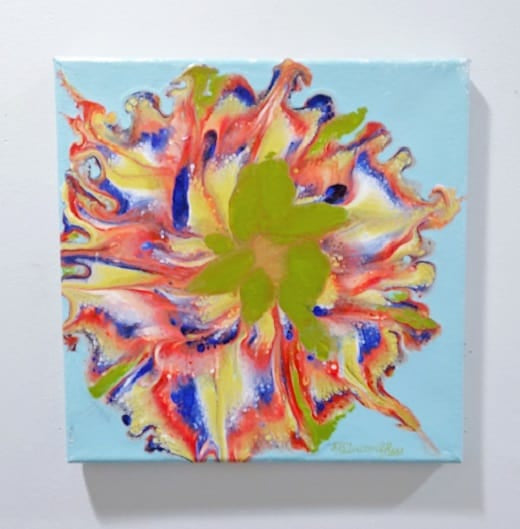 Rainbow Dahlia-Acrylic Painting-Fluid Abstract Art-Multi Color Flower-Reverse Dip-10x10 Signed Original