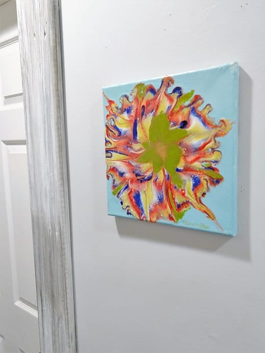 Rainbow Dahlia-Acrylic Painting-Fluid Abstract Art-Multi Color Flower-Reverse Dip-10x10 Signed Original